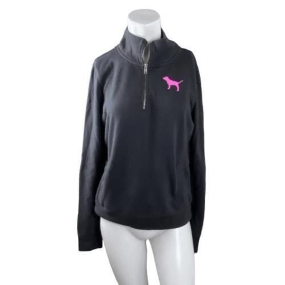 PINK Victoria's Secret Sweatshirt Black Small Half Zip Fleece Pullover